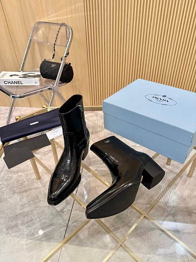 Женские кожаные сапоги Prada premium - Black   