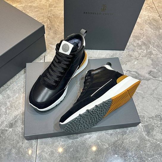 Кожаные кроссовки с мехом Brunello Cucinelli high-top - Black