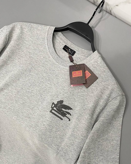 Футболка серого цвета Etro Pegaso embroidery