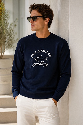Мужской тёмно-синий свитшот Paul & Shark logo-embroidered   
