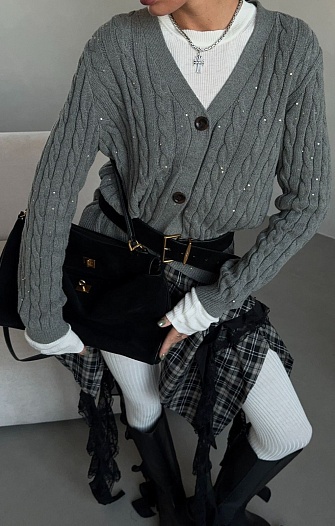 Женская кофта на пуговицах серого цвета Brunello Cucinelli   