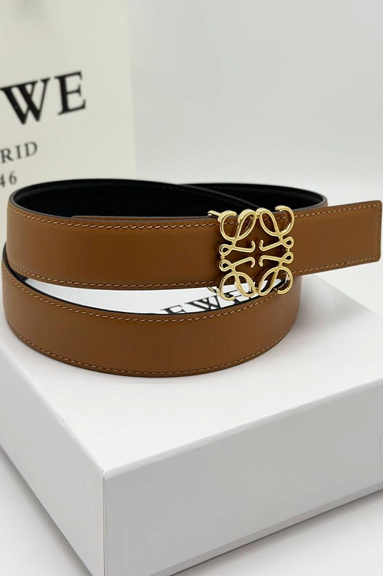 Женский двусторонний ремень Loewe (ширина 3.2 см, длина 80 / 85 см) - Gold