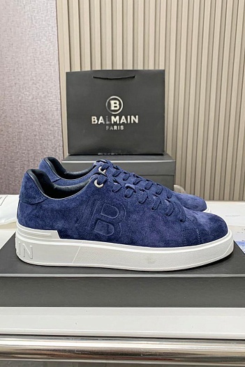 Замшевые кроссовки Balmain синего цвета   