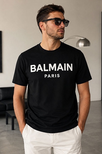 Футболка чёрного цвета Balmain Paris logo-print   