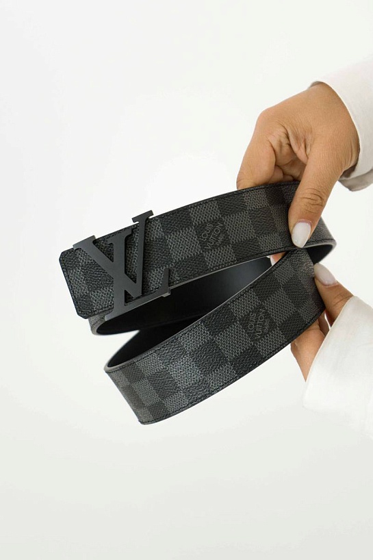 Кожаный ремень Louis Vuitton Initiales Damier Graphite (ширина 4 см)