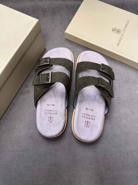 Кожаные шлёпанцы Brunello Cucinelli Urban - Khaki