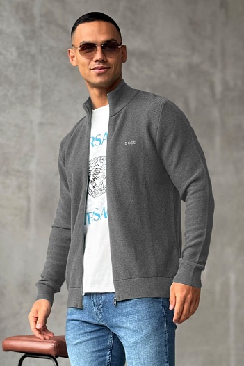 Серая кофта на молнии Hugo Boss logo-embroidered   