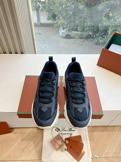 Женские кожаные кроссовки Loro Piana Premium - Blue   