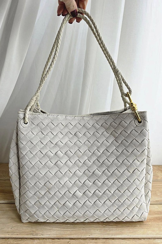 Замшевая сумка Bottega Veneta 35x24 см - White