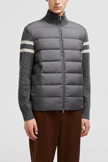 Мужская вязанная куртка Moncler logo-patch - Grey   