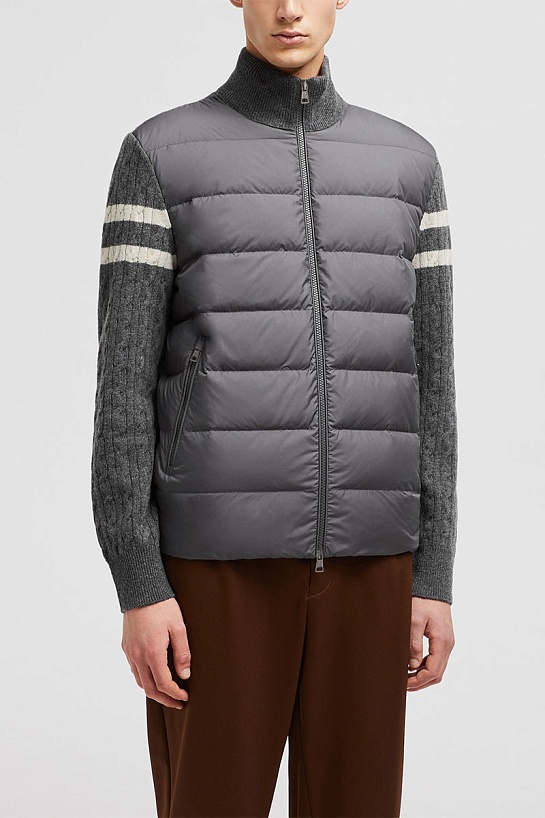 Мужская вязанная куртка Moncler logo-patch - Grey