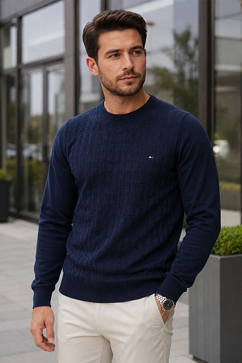 Мужской джемпер Tommy Hilfiger logo-embroidered - Navy   