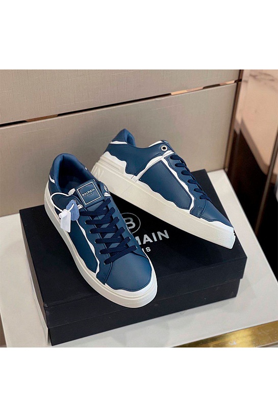 Синие кожаные кроссовки Balmain