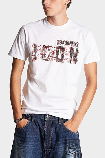 Мужская белая футболка Dsquared2 "ICON"   