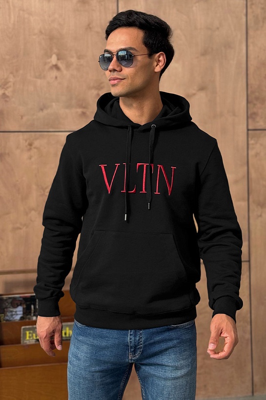 Мужское чёрное худи Valentino logo-embroidered