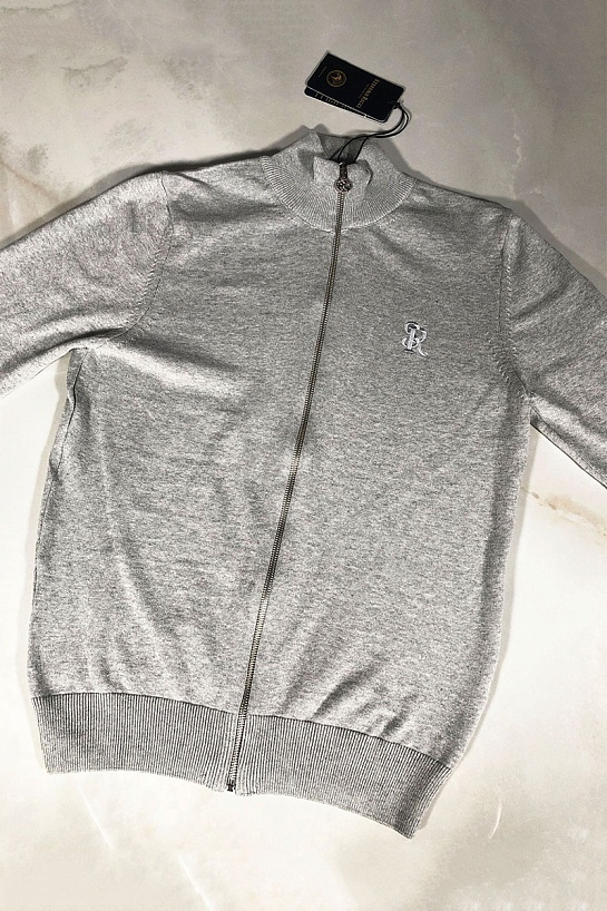 Мужская светло-серая кофта на молнии Stefano Ricci logo-embroidered