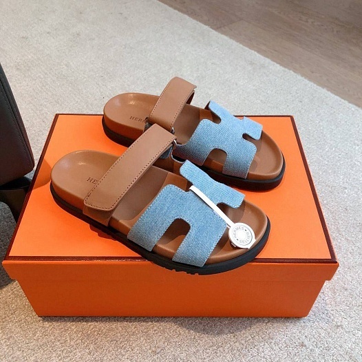 Женские сандалии Hermes Premium - Brown / Blue   