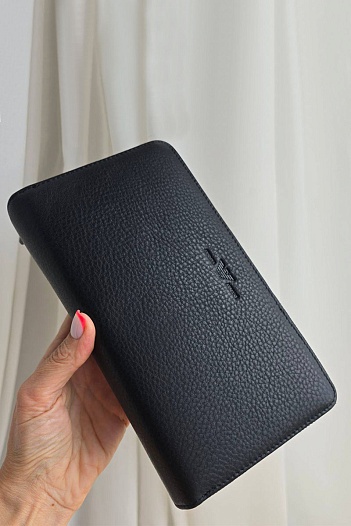 Кожаное чёрное портмоне Armani 21x12 см   