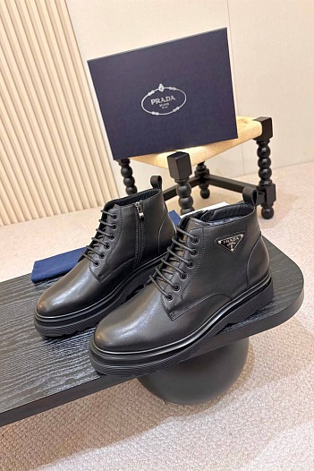 Кожаные ботинки с мехом Prada premium   