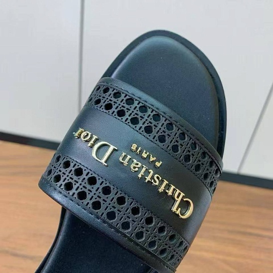 Женские кожаные шлёпанцы Dior Premium - Black