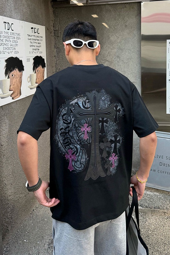 Чёрная оверсайз футболка Chrome Hearts Premium