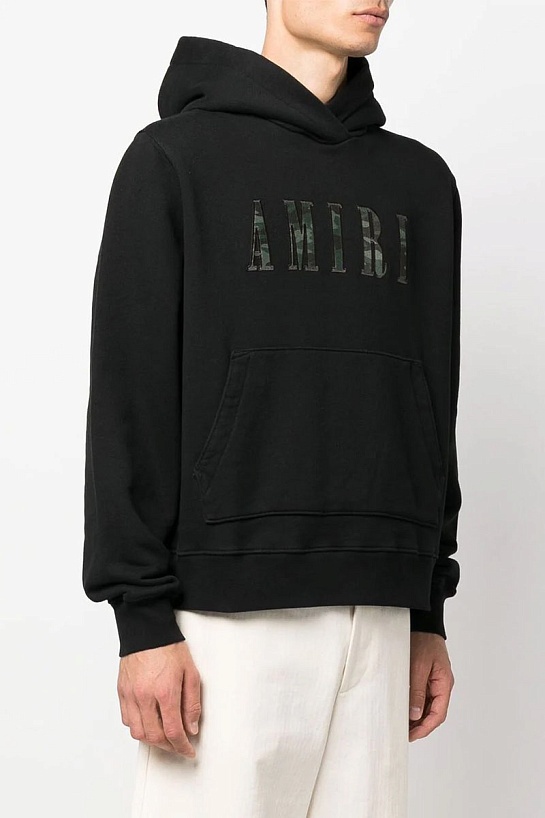 Чёрное оверсайз худи Amiri camo embroidered logo
