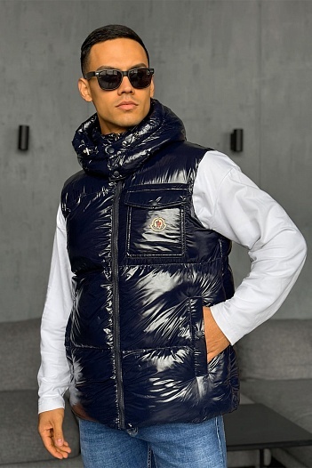 Мужской синий жилет Moncler logo-patch   