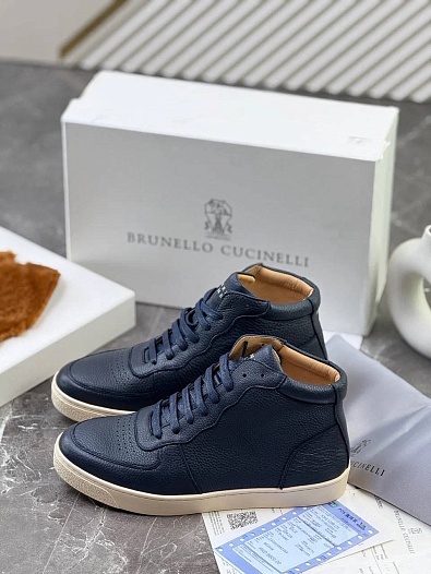 Кожаные кроссовки с меховой стелькой Brunello Cucinelli   