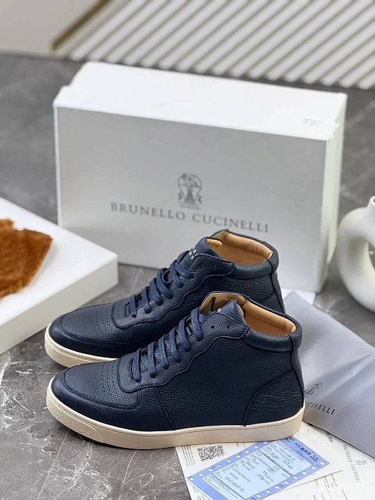 Кожаные кроссовки с меховой стелькой Brunello Cucinelli