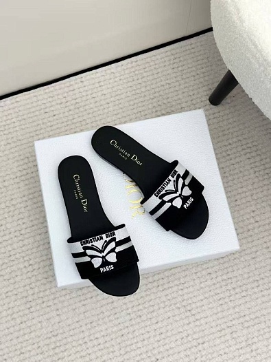 Женские чёрные шлёпанцы Dior Premium   