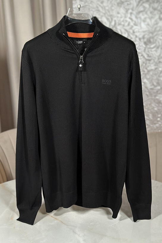Чёрный джемпер Hugo Boss Zip Neck logo-embroidered