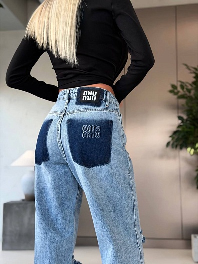 Женские светло-голубые джинсы со стразами MIU MIU premium   