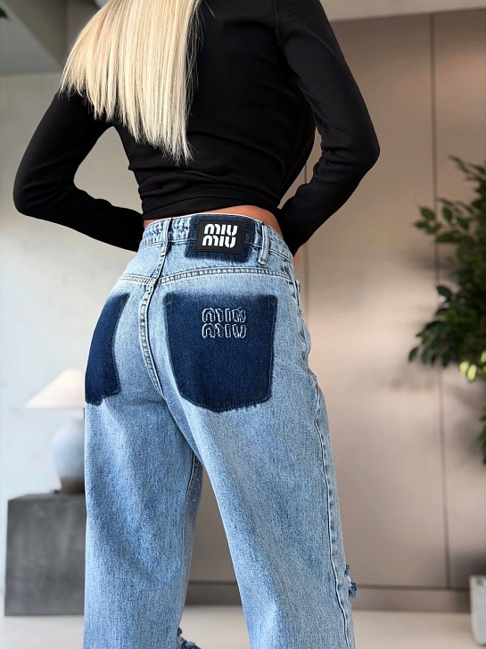 Женские светло-голубые джинсы со стразами MIU MIU premium