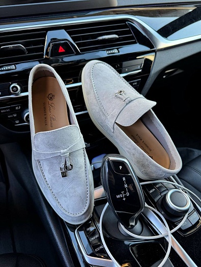 Женские замшевые лоферы Loro Piana Open Walk - Grey   