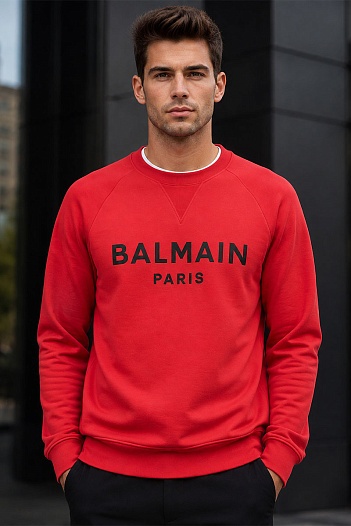 Мужской красный свитшот Balmain Paris logo-print   