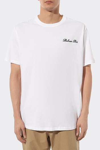 Мужская белая футболка Balmain logo-embroidered   