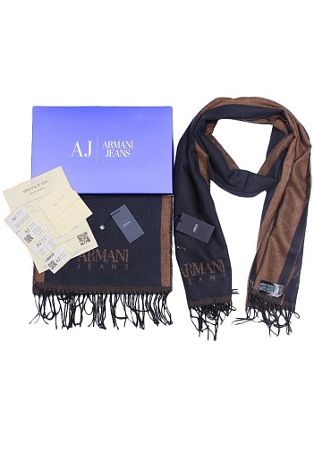 Брендовый тёмно-синий шарф с логотипом Armani Jeans 185x35 см   