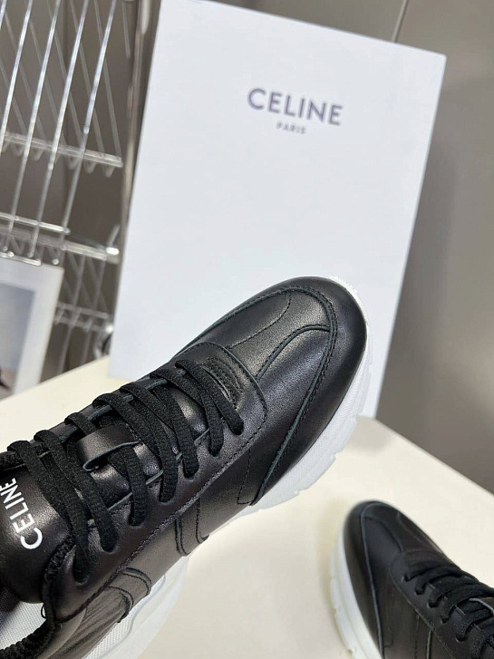 Женские кожаные кроссовки Celine чёрного цвета