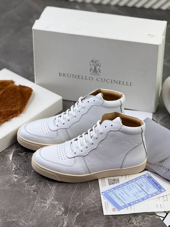 Кожаные кроссовки с меховой стелькой Brunello Cucinelli