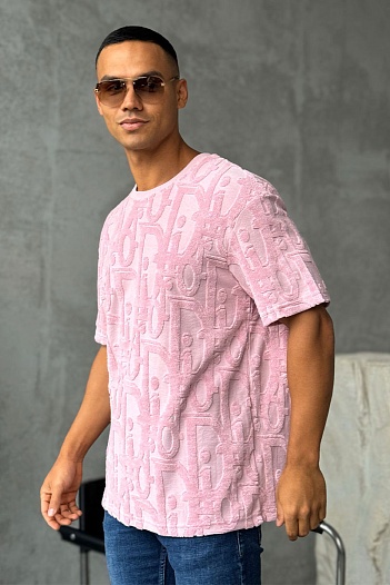 Мужская оверсайз футболка Dior розового цвета   