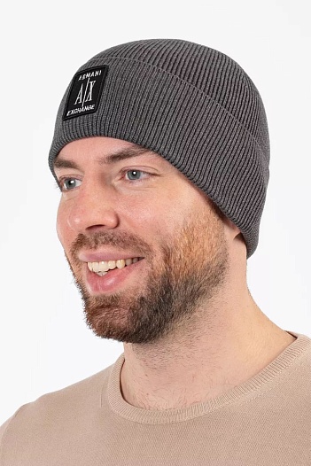 Шапка серого цвета Armani Exchange white logo   