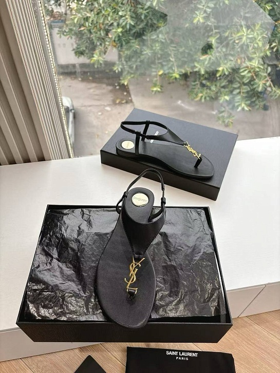 Женские кожаные сандалии Yves Saint Laurent Premium - Black