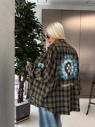 Женская оверсайз рубашка в клетку Chrome Hearts premium   