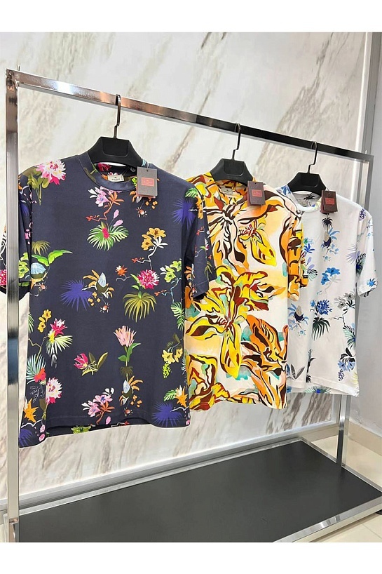 Тёмно-синяя футболка Etro floral-print