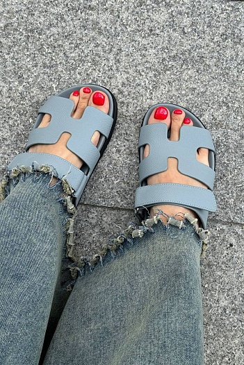 Женские кожаные сандалии Hermes Chypre - Grey   