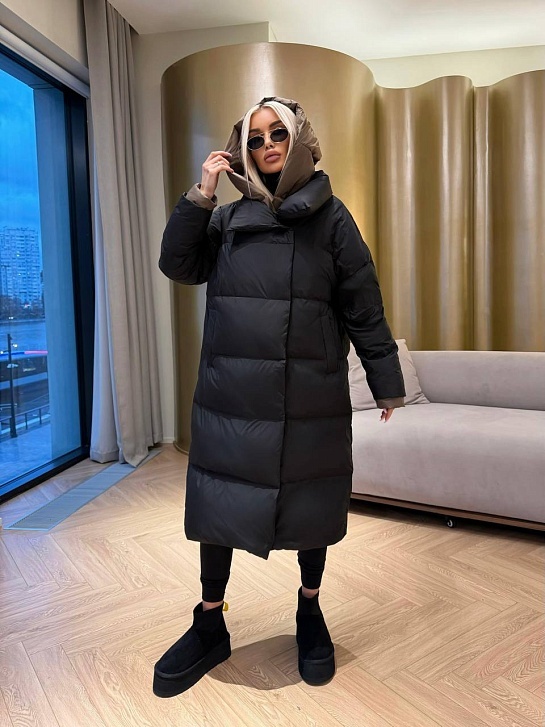 Женский пуховик с капюшоном Max Mara premium - Black