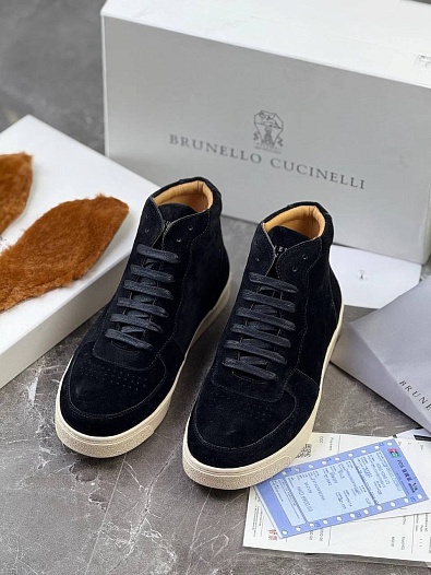 Замшевые кроссовки с меховой стелькой Brunello Cucinelli   