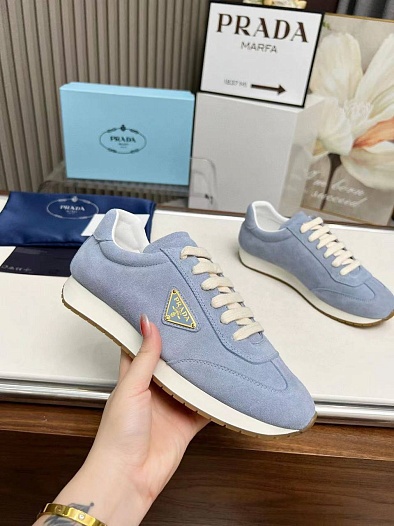 Женские замшевые кроссовки Prada Premium - Blue   