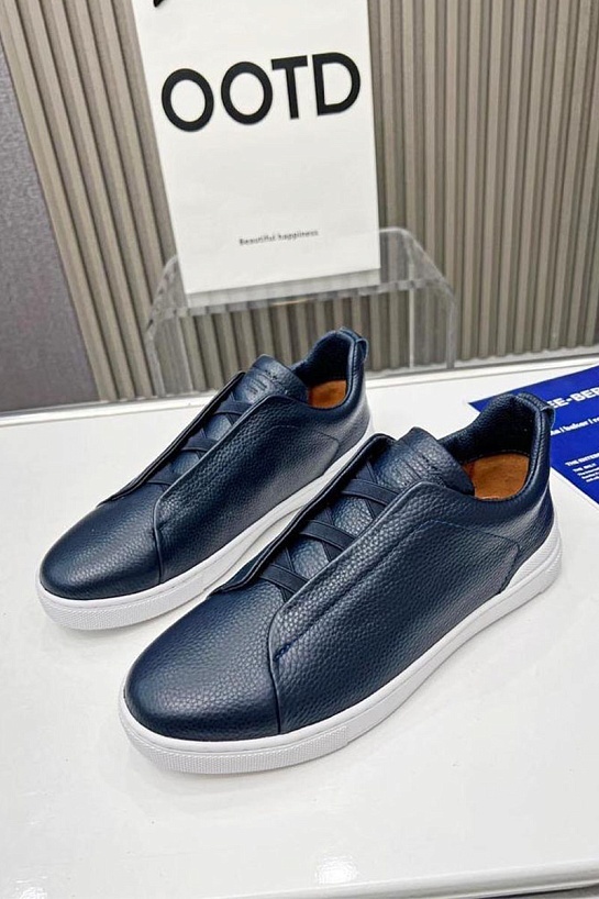 Синие кожаные кроссовки Ermenegildo Zegna