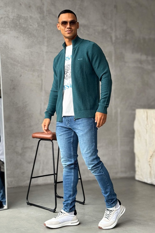 Зелёная кофта на молнии Hugo Boss logo-embroidered